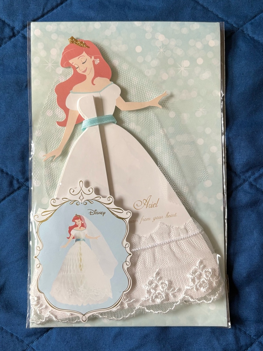 Disney Princess Ariel 3D Wedding Dress Honeycomb Pop Up Greeting Card Japan NEW